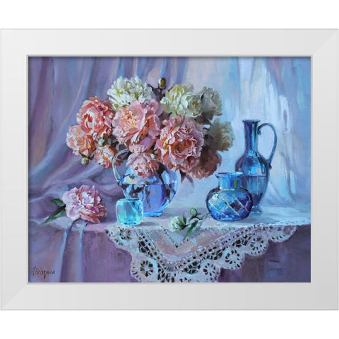 Flowers and Glasses White Modern Wood Framed Art Print by Rogozina, Svetlana