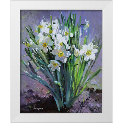 Daffodils Bloomed White Modern Wood Framed Art Print by Rogozina, Svetlana