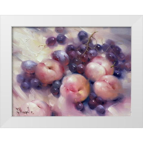 Still Life with Peaches White Modern Wood Framed Art Print by Singatullin, Marsel