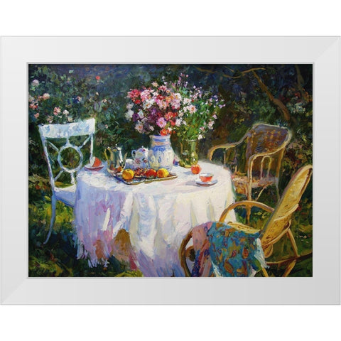 A Table in Garden VI White Modern Wood Framed Art Print by Sviridov, Sergei