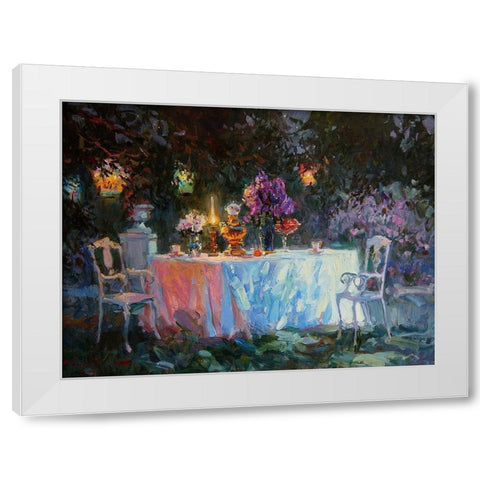 A Table in Garden VII White Modern Wood Framed Art Print by Sviridov, Sergei