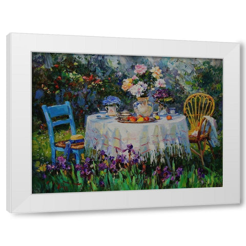 A Table in Garden IX White Modern Wood Framed Art Print by Sviridov, Sergei