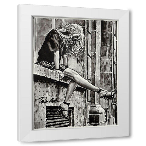 Just Happy White Modern Wood Framed Art Print by Tashe