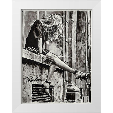 Just Happy White Modern Wood Framed Art Print by Tashe