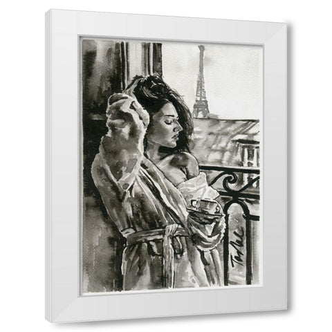 Morning in Paris White Modern Wood Framed Art Print by Tashe