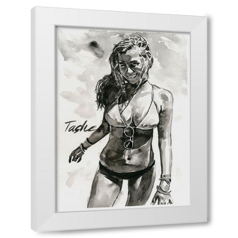 Just Happy White Modern Wood Framed Art Print by Tashe