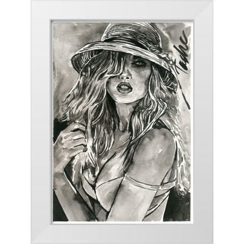 Sunkissed Girl White Modern Wood Framed Art Print by Tashe