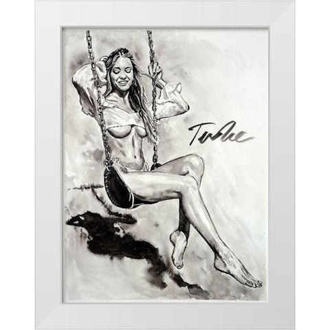 Happy Swing White Modern Wood Framed Art Print by Tashe