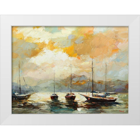 Boats by Sunset White Modern Wood Framed Art Print by Bond