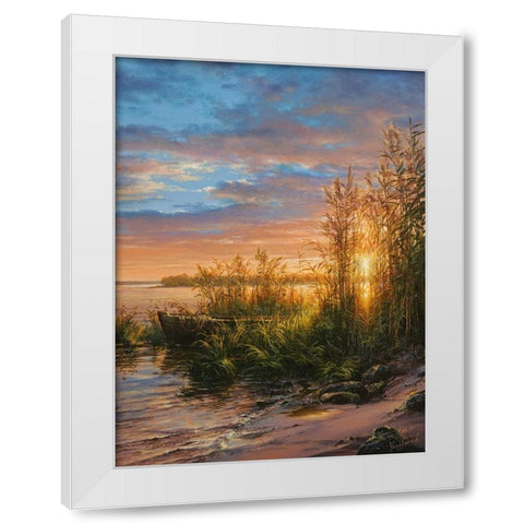 Sunset on the River White Modern Wood Framed Art Print by Yushkevich, Viktor