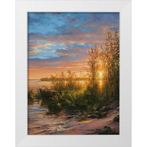 Sunset on the River White Modern Wood Framed Art Print by Yushkevich, Viktor