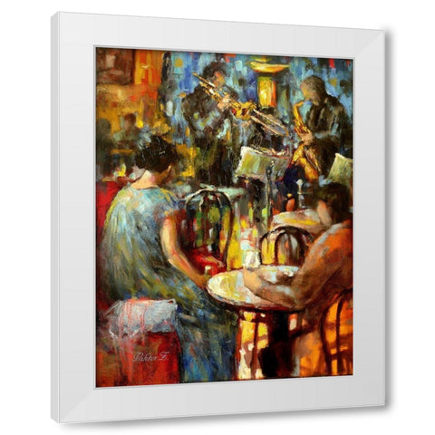 Jazz Evening White Modern Wood Framed Art Print by Zakrynycny, Viktor