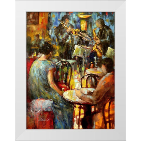 Jazz Evening White Modern Wood Framed Art Print by Zakrynycny, Viktor