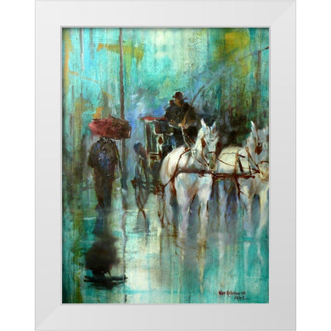 In the Rain in Vienna White Modern Wood Framed Art Print by Zakrynycny, Viktor