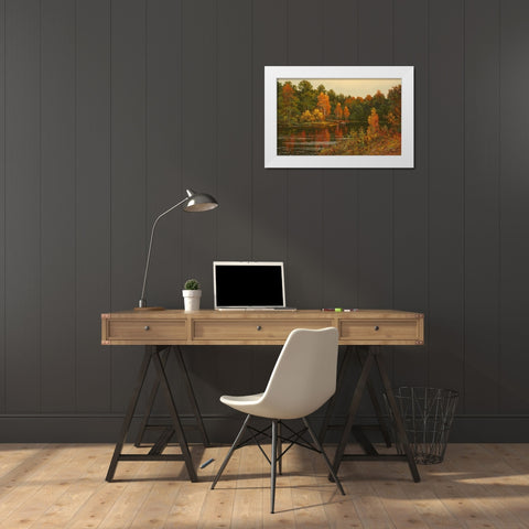 Autumn River White Modern Wood Framed Art Print by Adamov, Alexey