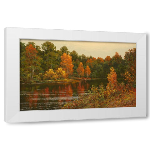 Autumn River White Modern Wood Framed Art Print by Adamov, Alexey