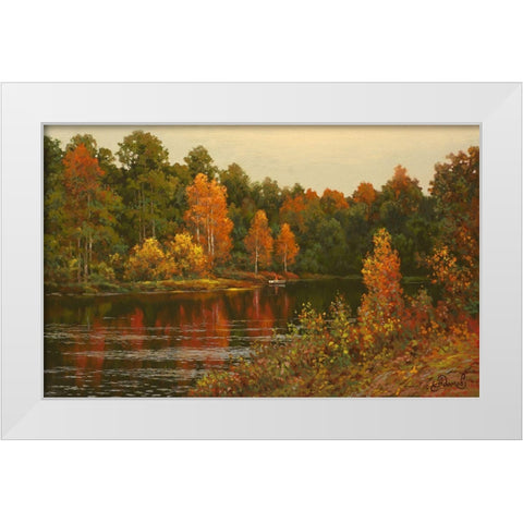 Autumn River White Modern Wood Framed Art Print by Adamov, Alexey