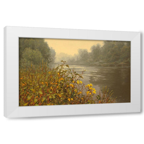 Yellow Flowers by the River White Modern Wood Framed Art Print by Adamov, Alexey