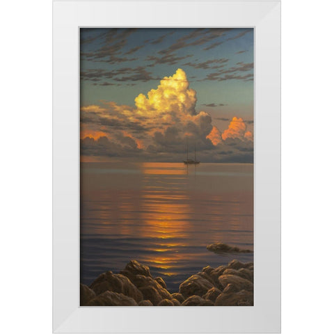 Big white Clouds above the Sea White Modern Wood Framed Art Print by Adamov, Alexey
