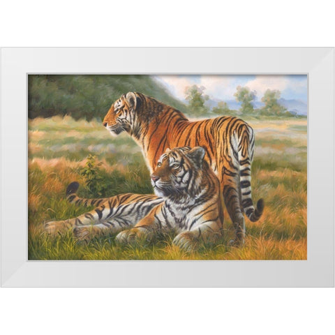 Two Tiger White Modern Wood Framed Art Print by Roland, Henry