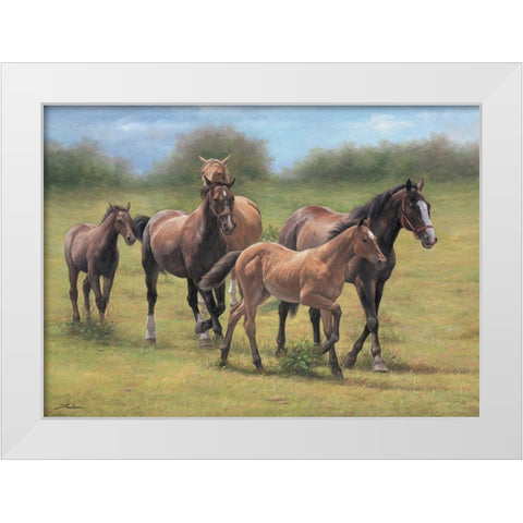 Running Horses White Modern Wood Framed Art Print by Jackson
