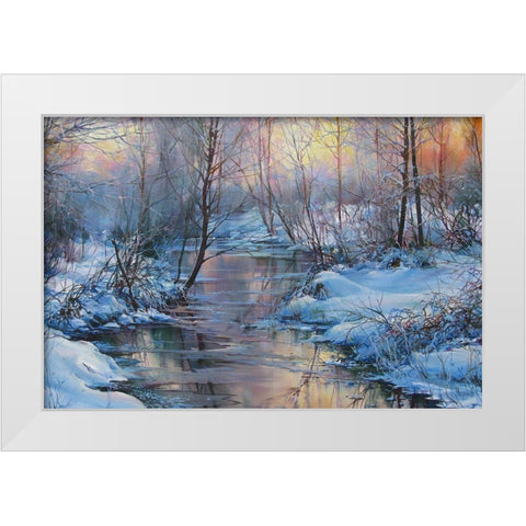 Winter River White Modern Wood Framed Art Print by Cernov, Ivan