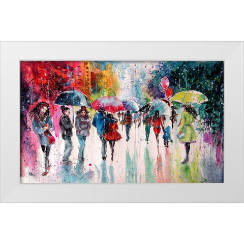 Umbrellas II White Modern Wood Framed Art Print by Kovacs, Anna Brigite