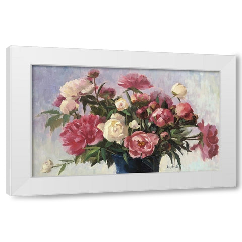 Pink and White Peonies in Basket White Modern Wood Framed Art Print by Strube, Ling