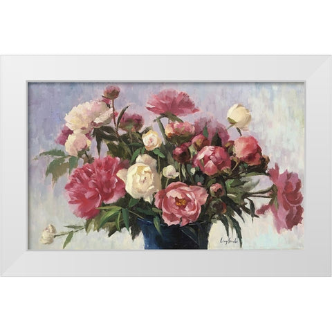 Pink and White Peonies in Basket White Modern Wood Framed Art Print by Strube, Ling