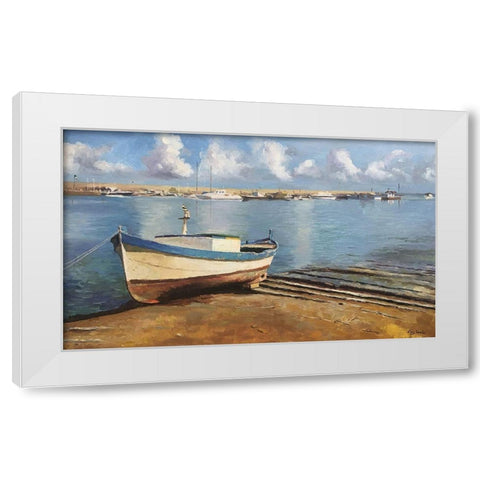 Boat in Sicily White Modern Wood Framed Art Print by Strube, Ling