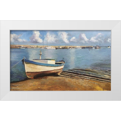 Boat in Sicily White Modern Wood Framed Art Print by Strube, Ling
