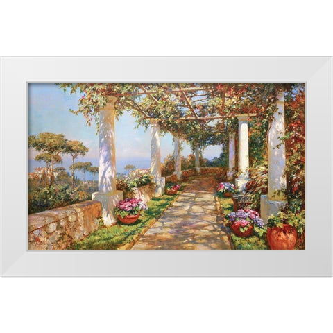 Terrace on Island Capri White Modern Wood Framed Art Print by Obuchovsky, Yury