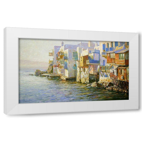 Island Mikonos White Modern Wood Framed Art Print by Obuchovsky, Yury