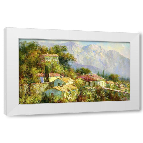 Red Roofs in Village White Modern Wood Framed Art Print by Obuchovsky, Yury