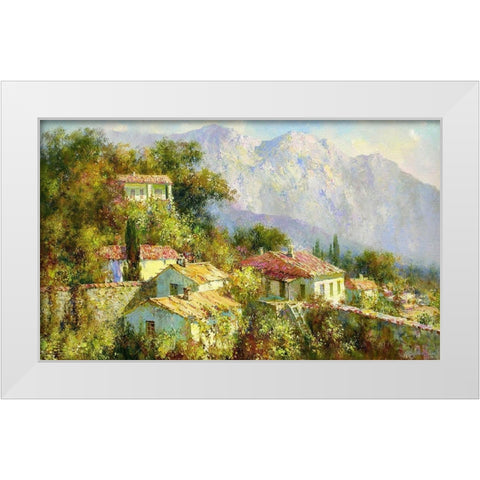 Red Roofs in Village White Modern Wood Framed Art Print by Obuchovsky, Yury