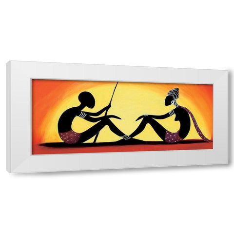 Talking Coupple White Modern Wood Framed Art Print by Veda