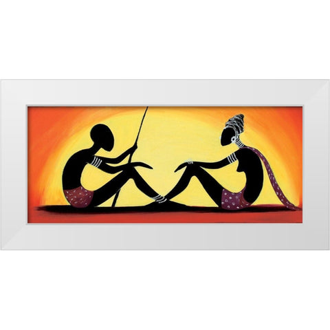 Talking Coupple White Modern Wood Framed Art Print by Veda