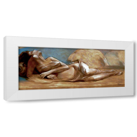 Lying Girl White Modern Wood Framed Art Print by Medeiros, Celito