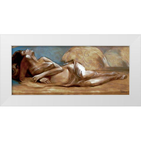 Lying Girl White Modern Wood Framed Art Print by Medeiros, Celito