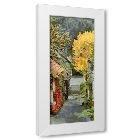 Village Street in Autumn White Modern Wood Framed Art Print by Medeiros, Celito