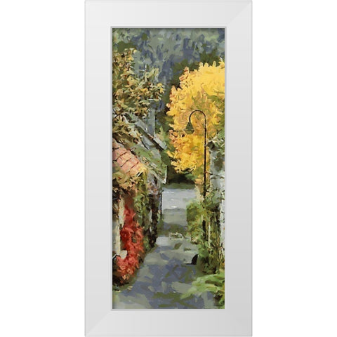 Village Street in Autumn White Modern Wood Framed Art Print by Medeiros, Celito