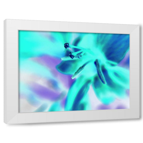 Turquoise Petals White Modern Wood Framed Art Print by Grayscale