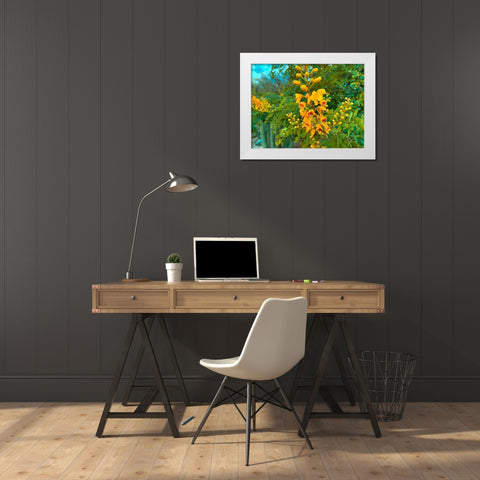 Yellow Blooms I White Modern Wood Framed Art Print by Grayscale