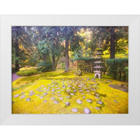 Pagoda Garden V White Modern Wood Framed Art Print by Grayscale