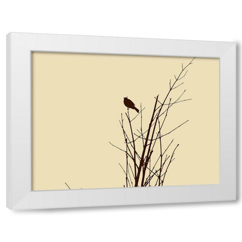 Bird Silhouette: Brown/Ivory White Modern Wood Framed Art Print by Popcorn