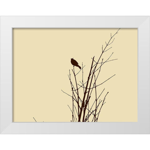 Bird Silhouette: Brown/Ivory White Modern Wood Framed Art Print by Popcorn