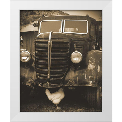 Bygone Chicken White Modern Wood Framed Art Print by Popcorn