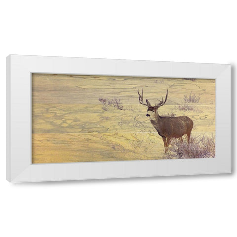 Deer Woodblock White Modern Wood Framed Art Print by Tenoever, William