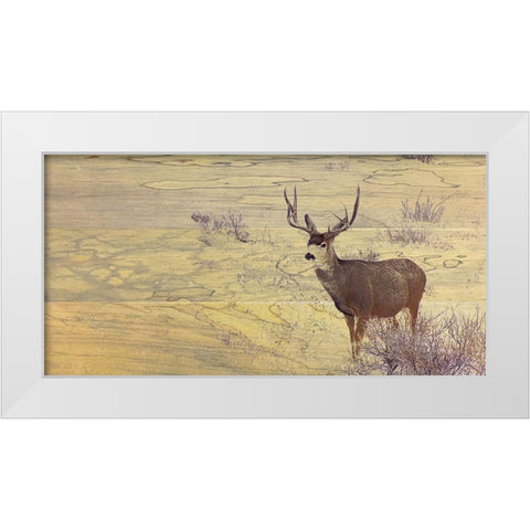 Deer Woodblock White Modern Wood Framed Art Print by Tenoever, William