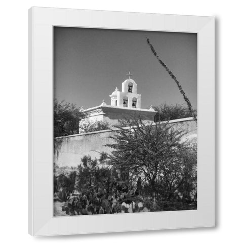 San Xavier Del Bac III BandW White Modern Wood Framed Art Print by Popcorn